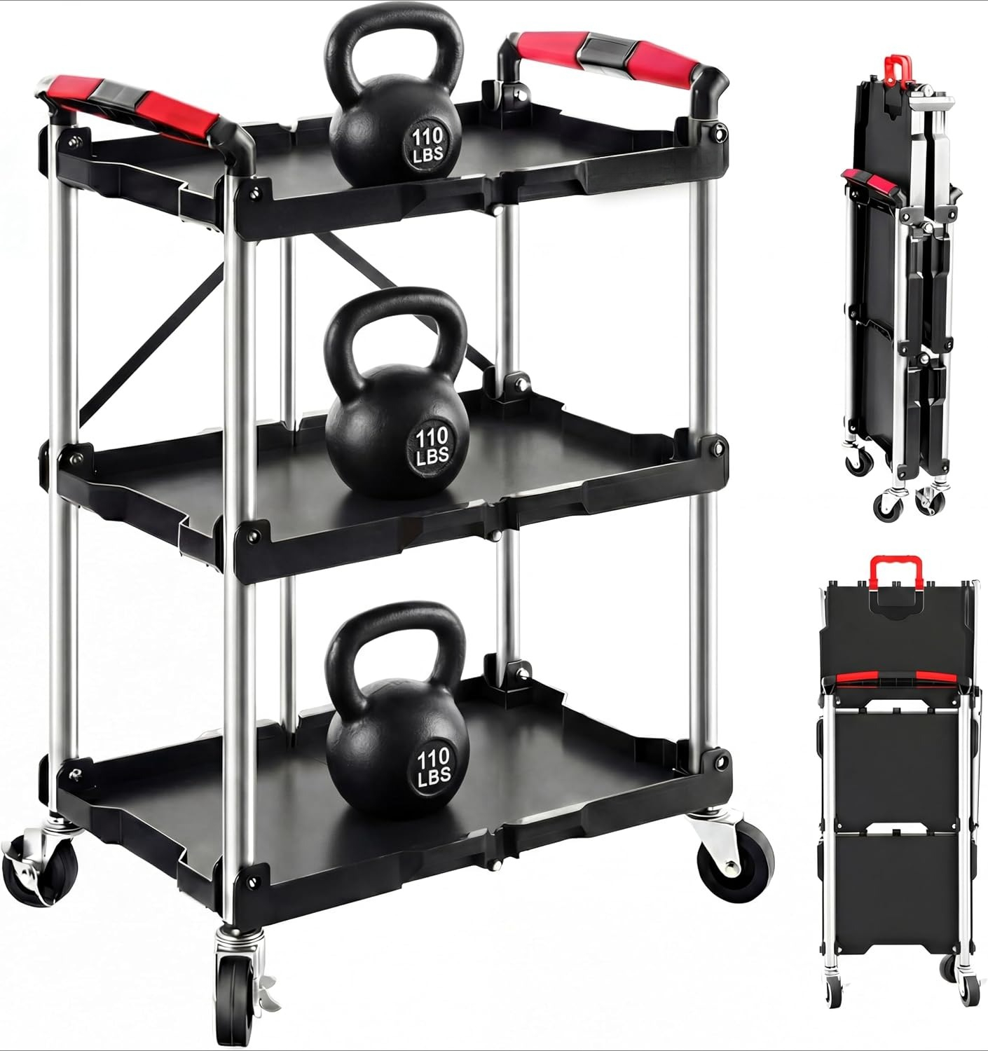 Workshop Tools Storage - عربة خدمة قابلة للطي بثلاثة أرفف